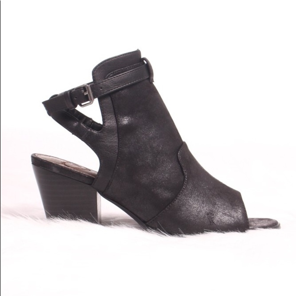 Madeline wisteria open toe heel bootie in black